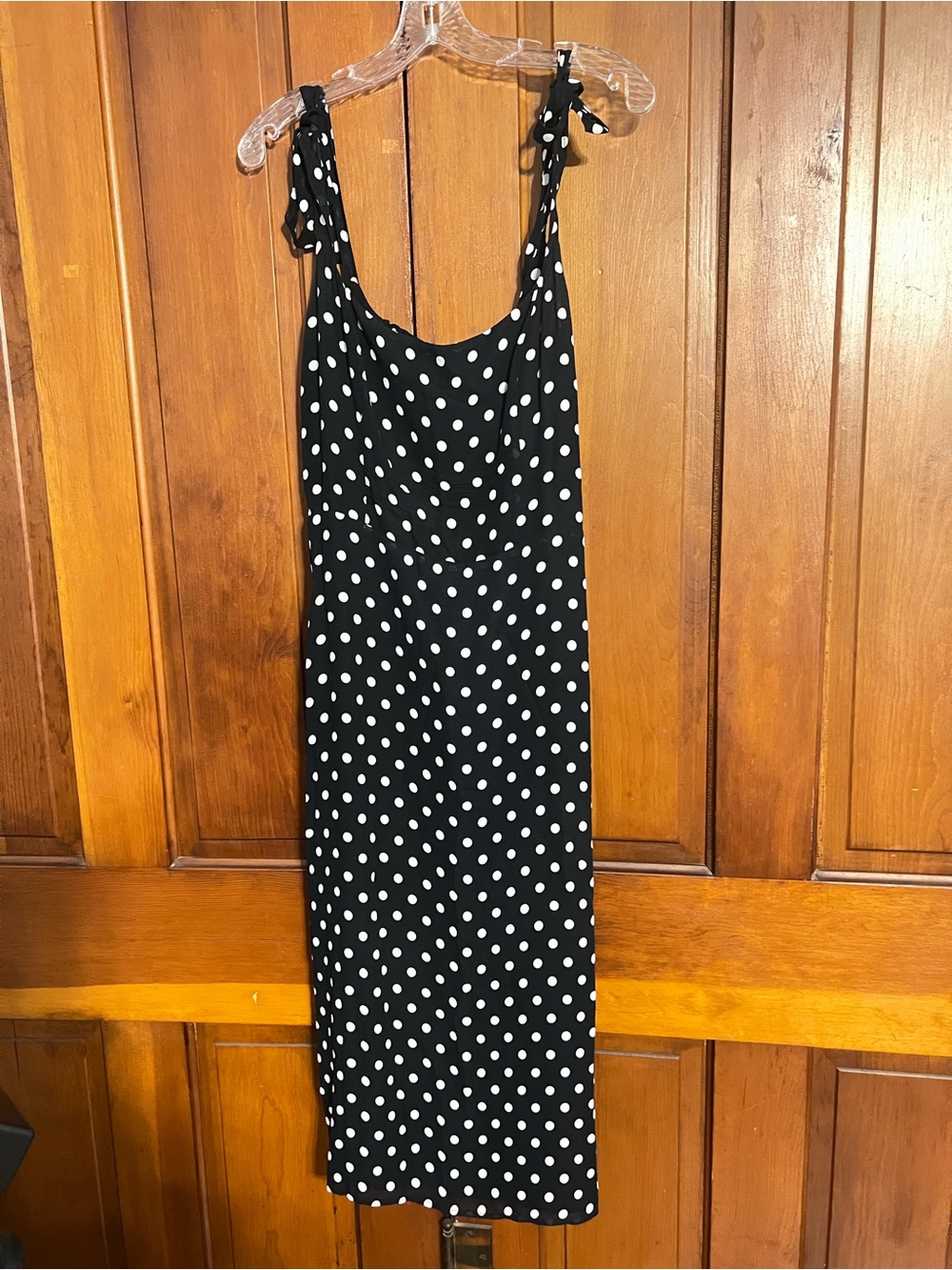 Reformation Besse Size 10 Midi Dress Black White Polka Dots Lined 100% Viscose - Picture 5 of 7